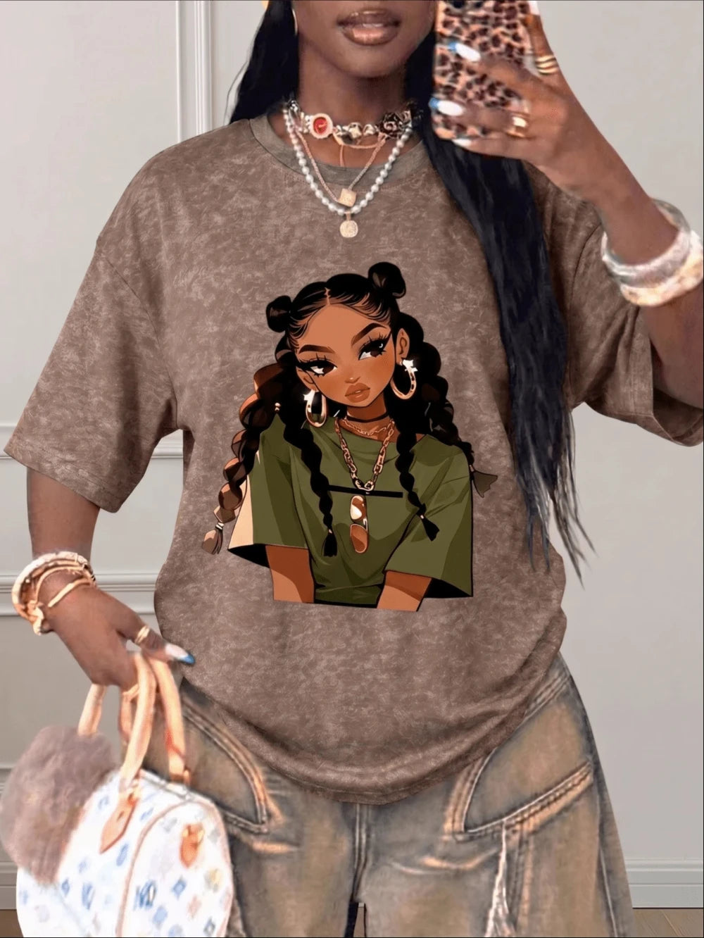2026 Retro Pattern T-shirt Urban Girl "Bad Girl" Teenage Aesthetic Tee Unique O-Neck Streetwear Fun Style Casual Summer Women's