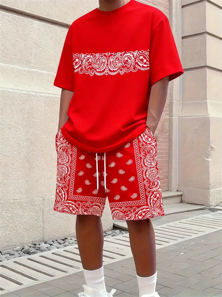 Spring New Men's Casual Tops And Shorts, Simple Basketball-printed Men's Round-neck T-shirts And Casual Shorts, Fashionable And