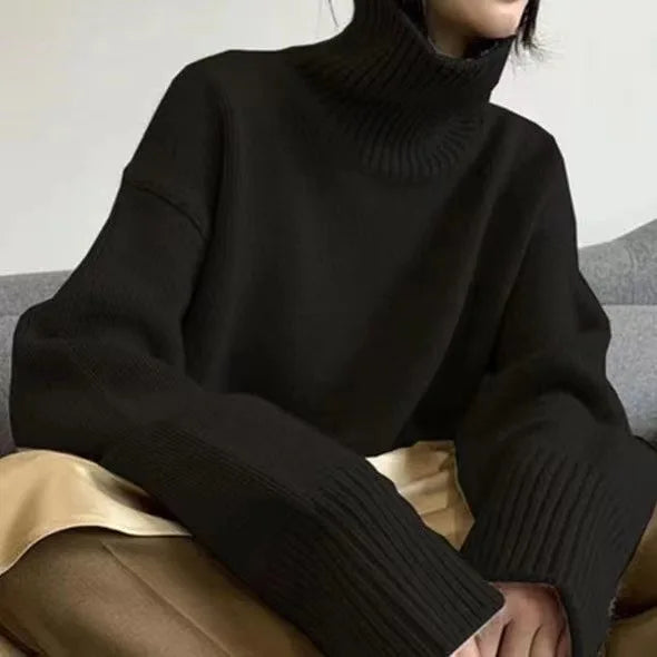 Autumn Winter Thick Loose Knitwear Sweater Tops Casual Turn Down Collar Long Lantern Sleeve Knitted Pullover Coats PYXA-dh70