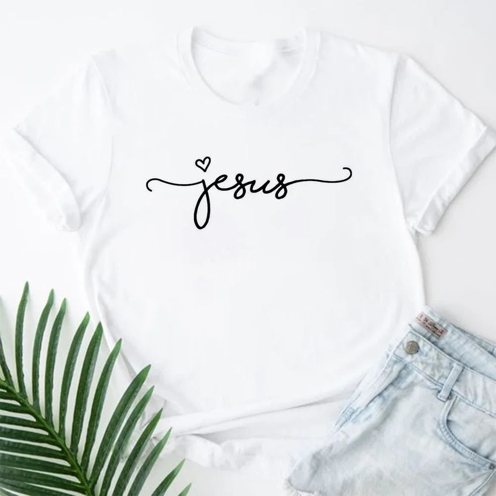 2026 Jesus Is King Letter Print Women T-shirt Christian Faith Hope Love Harajuku T Shirts Religion O-neck Tops Tees Streetwears
