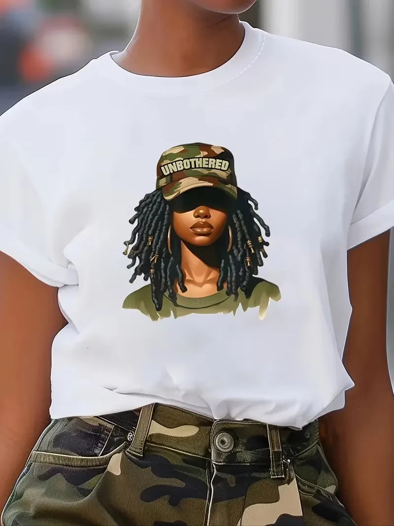 Black women wearing hats 3D Printed Women's round neck T-Shirt Top Fashion Summer Street Y2K Short Sleeved Casual Women Clothing