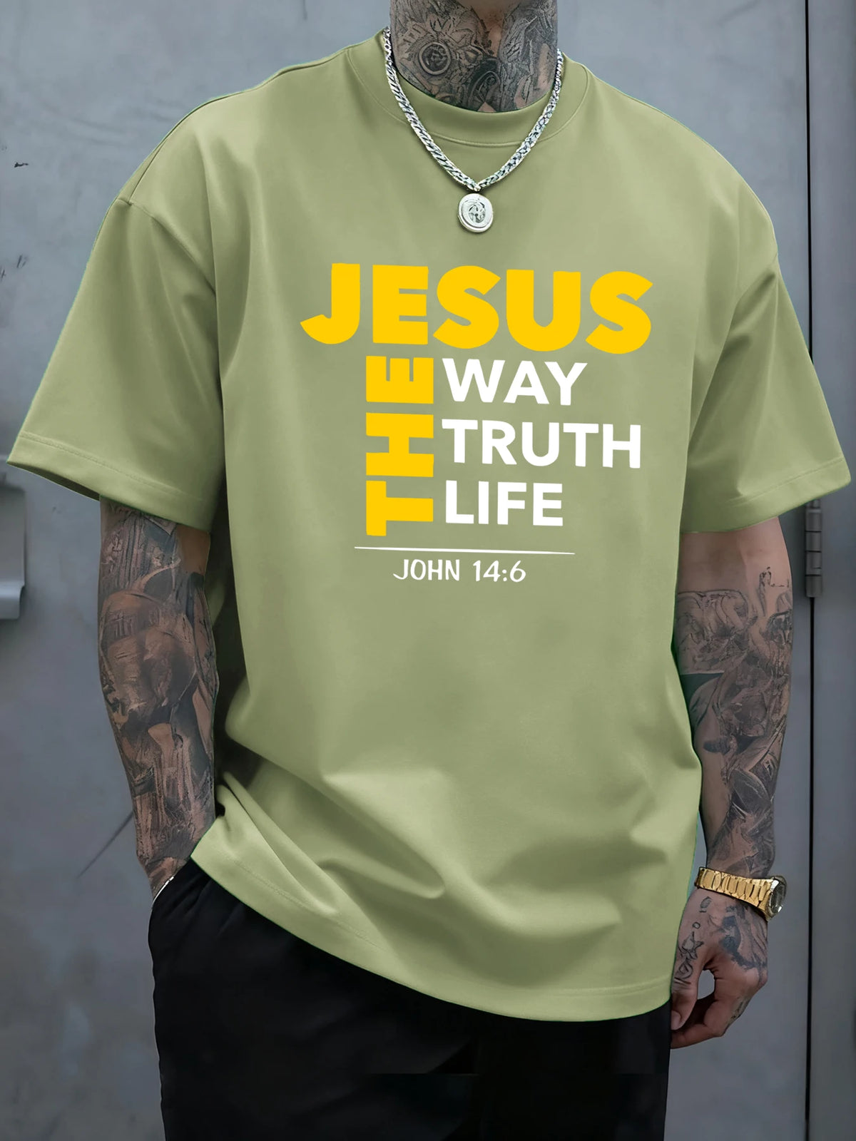 Jesus The Way Truth Life Prints T-Shirt Mens Cotton Hip Hop T Shirts All-Match Fashion Clothing Oversized Summer Sportswear