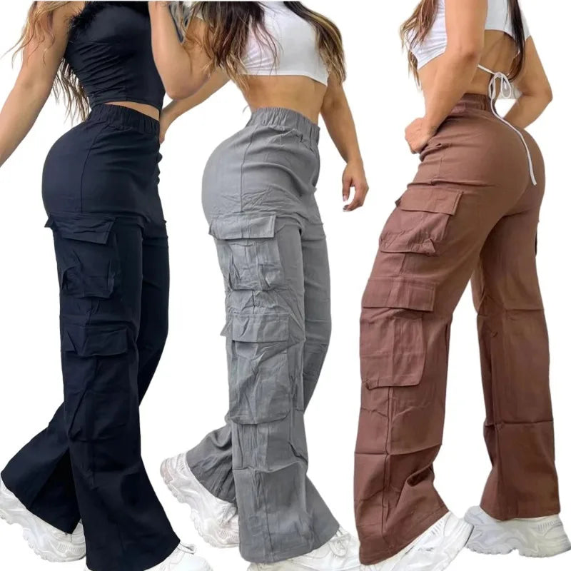 New Straight Cargo Pants Women High Waist Baggy Trousers Casual Wide Leg Slim Vintage Y2K Streetwear Pocket Fashion Casual Pants