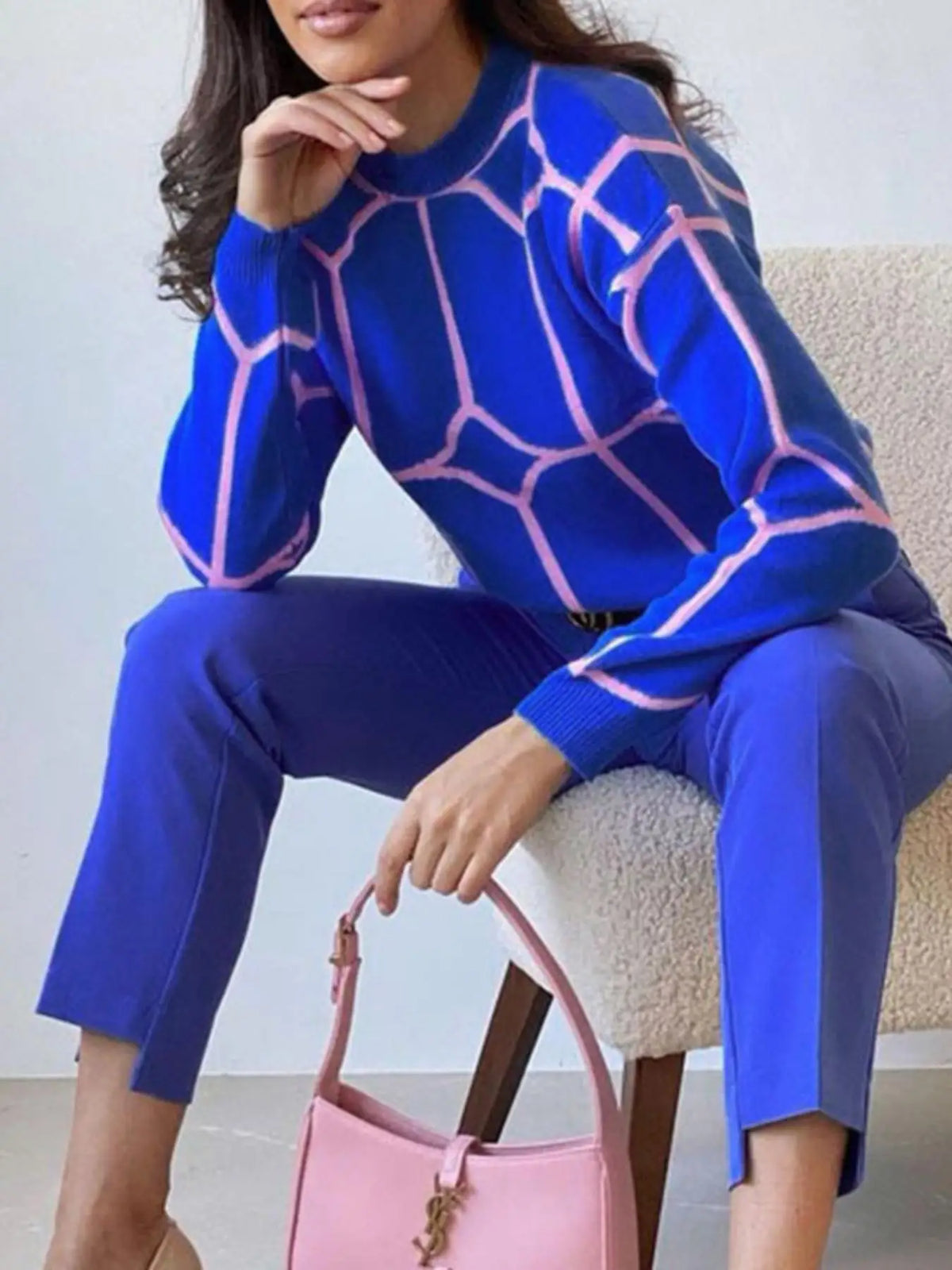2026 NEW WOMEN FALL WINTER FASHION KNIT SWEATER, LINE PATTERN, CREW NECK, VERSATILE KNIT TOP