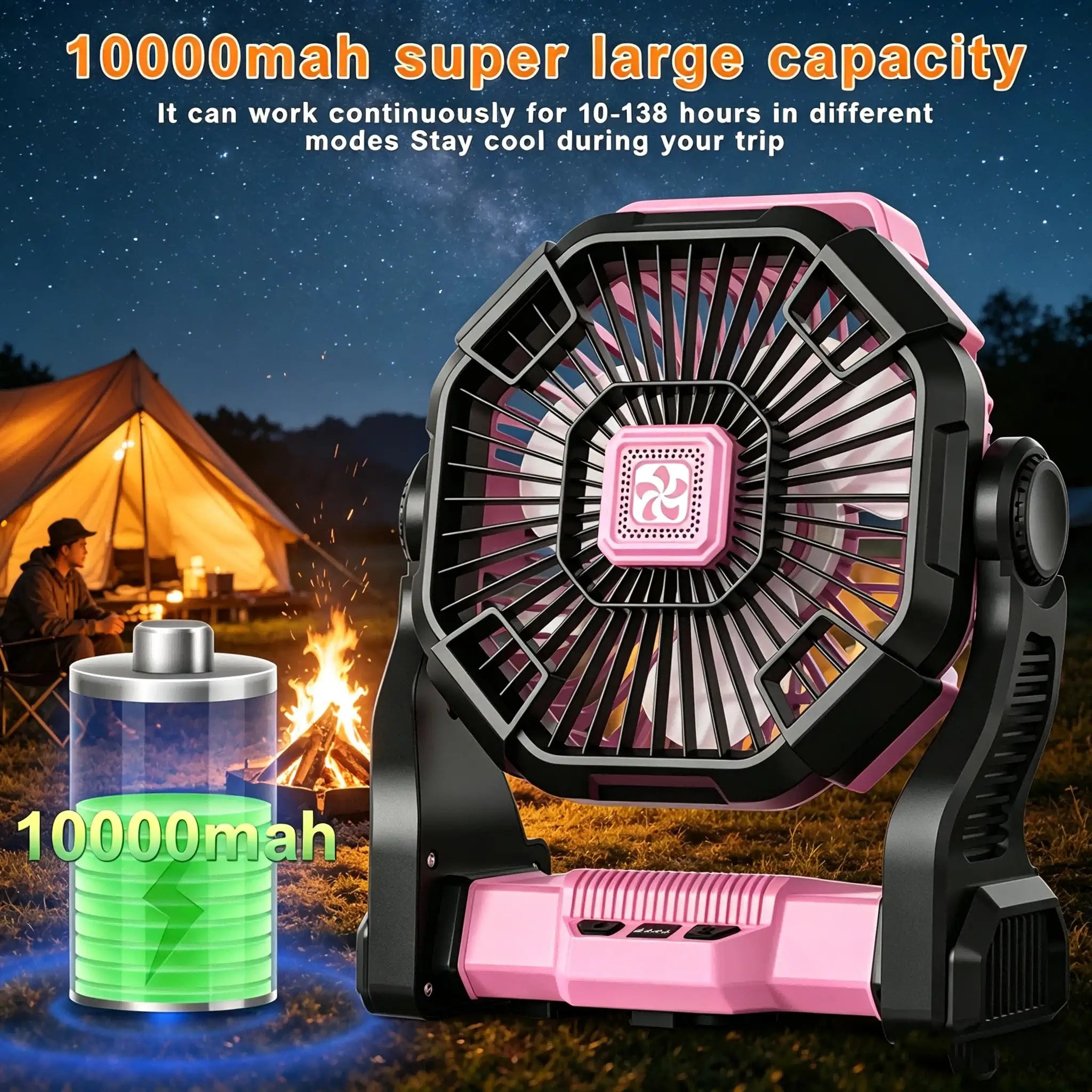 Charging + Lighting + Fan Three-In-One Electric Camping Style Fan with Led Lantern Portable Tent Fan with Rotating Function, Emergency Power Supply Function When Power Outage, Suitable for Barbecue or Travel Operating