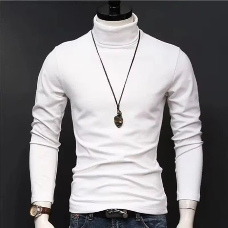 Spring Autumn Thin Men Pullovers Sweaters Turtleneck Knitted Sweater for Men  Clothing Male Sweaters Full Black White Tops