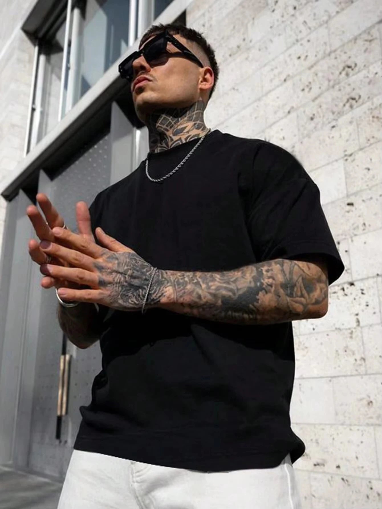 Men's Letter Print T-Shirt Heavyweight Cotton Oversized Tee Front & Back Graphic Design Premium Streetwear Casual Top for Summer