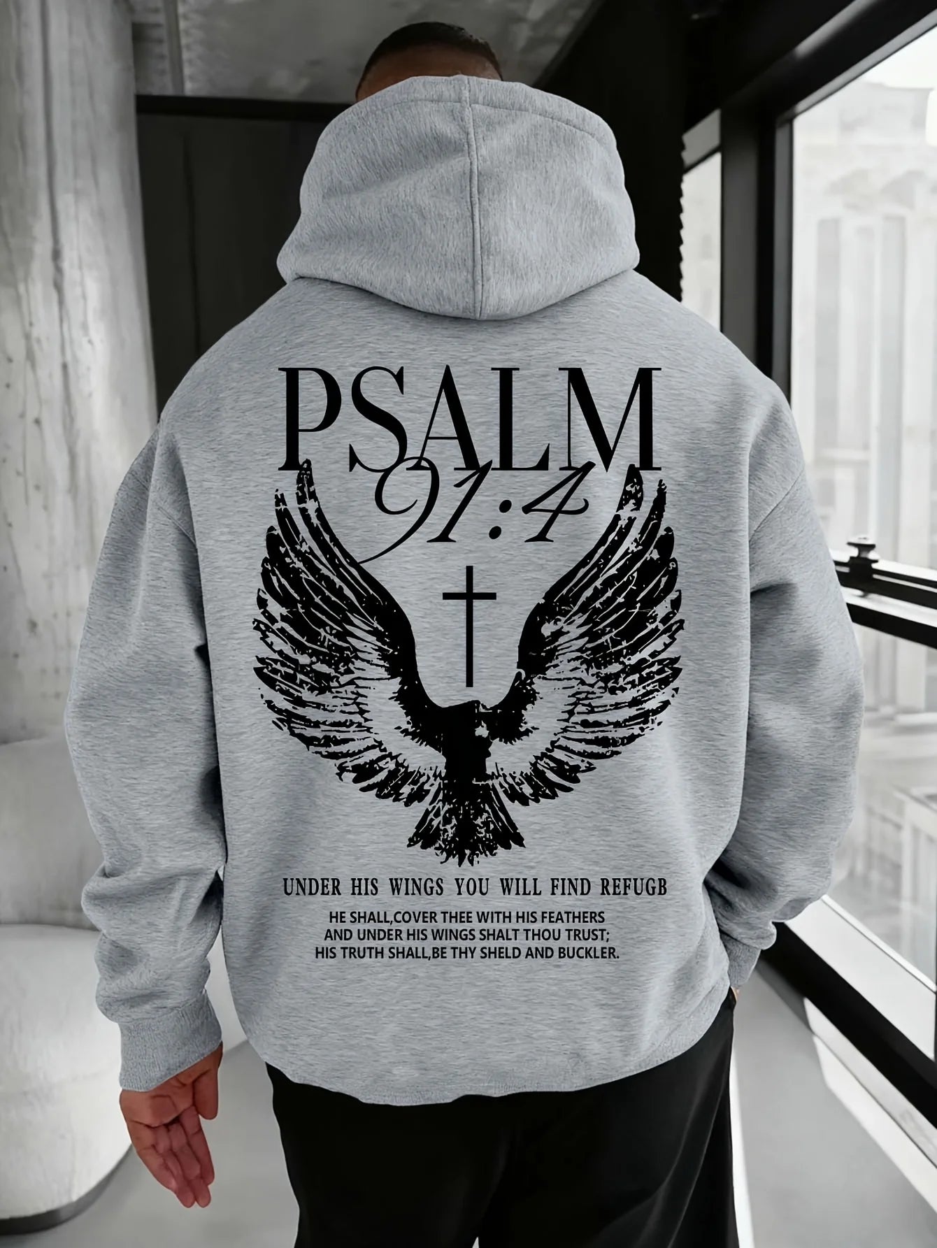 Christian Bible "Psalm" 91:4 Print Men Women Hoodie Street Casual Retro Harajuku Trend Fall Winter Pullover Sweatshirt Clothing