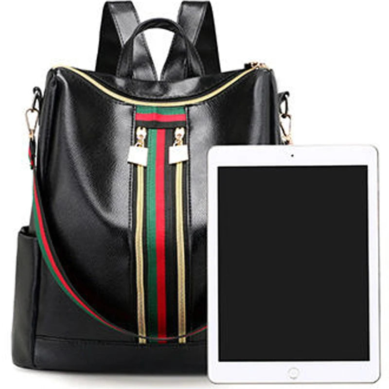 Chic Multi-way Backpack for Daily Travel Stylish Striped-detail Lightweight Versatile Spacious Casual Functional Fashion Bag