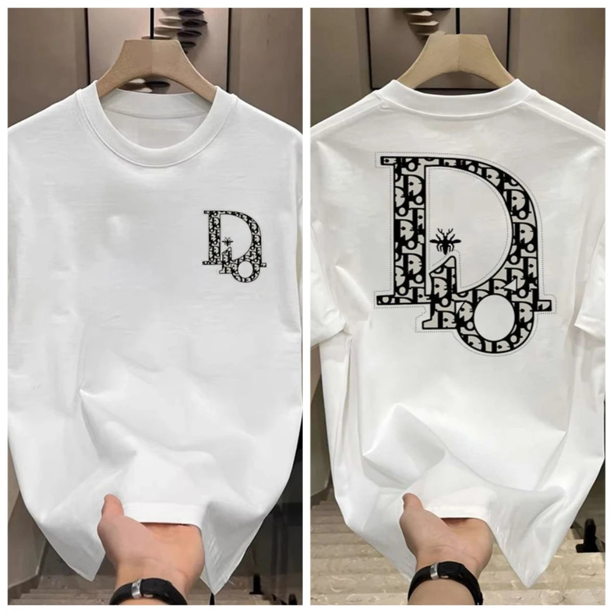 Men's Letter Print T-Shirt Heavyweight Cotton Oversized Tee Front & Back Graphic Design Premium Streetwear Casual Top for Summer