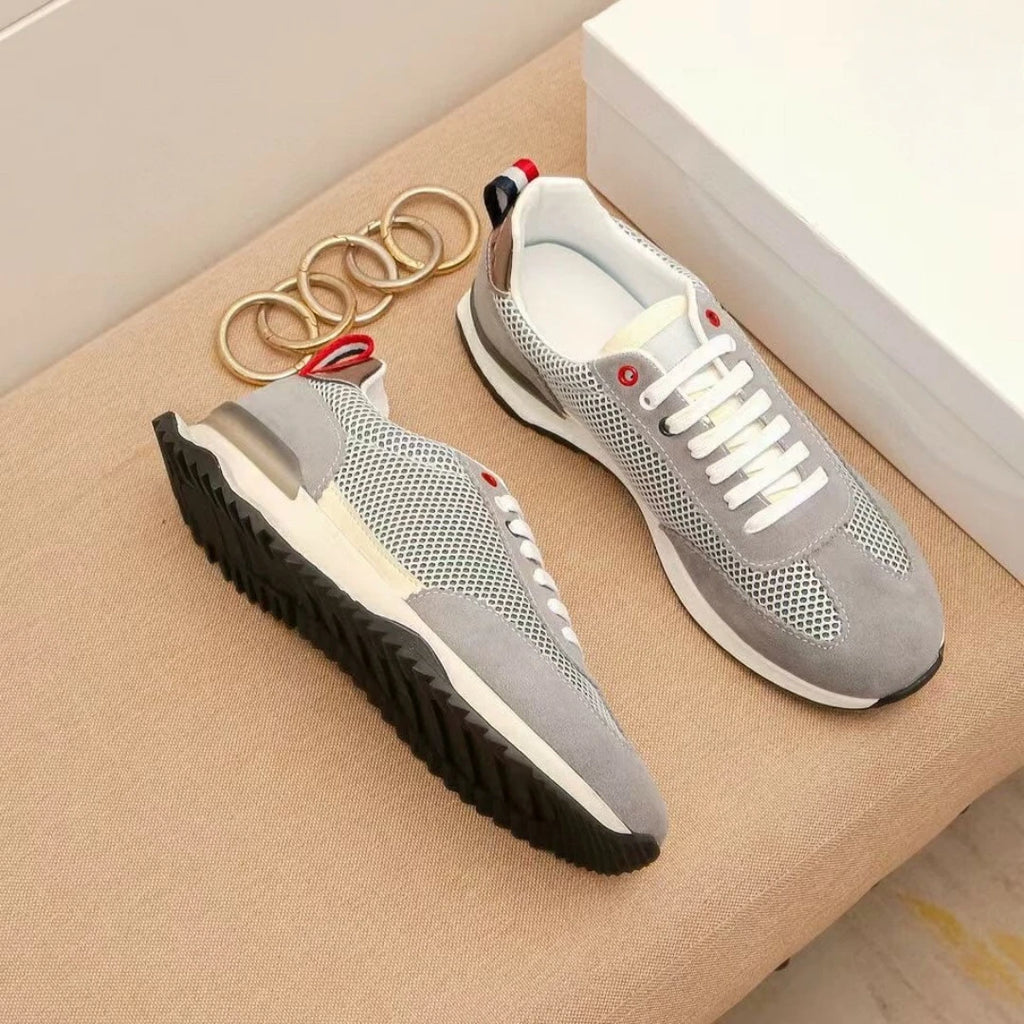 Luxury Brand Men's Shoes Handmade Casual Sneakers Mesh Suede Top-Grain Cowhide Upper Lining Breathable Footwear Holiday Gifts
