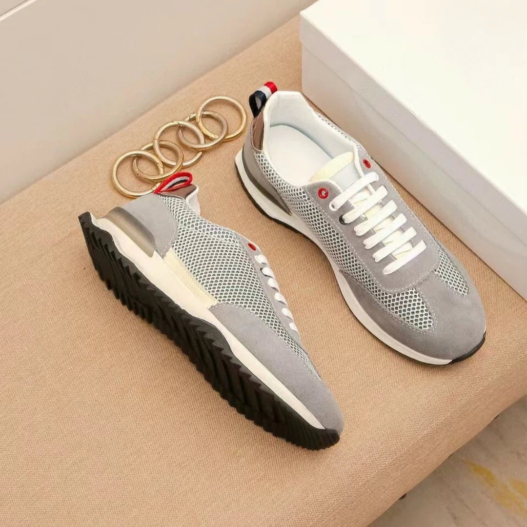 Luxury Brand Men's Shoes Handmade Casual Sneakers Mesh Suede Top-Grain Cowhide Upper Lining Breathable Footwear Holiday Gifts