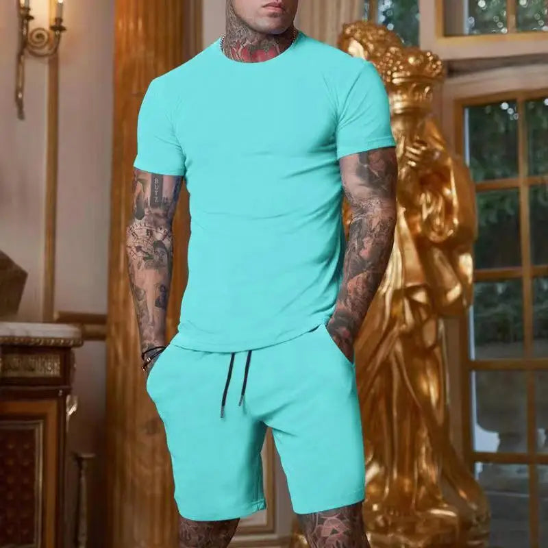 2026 Fashionable and casual summer outdoor sports suit men's breathable T-shirt shorts casual and fashionable two-piece set