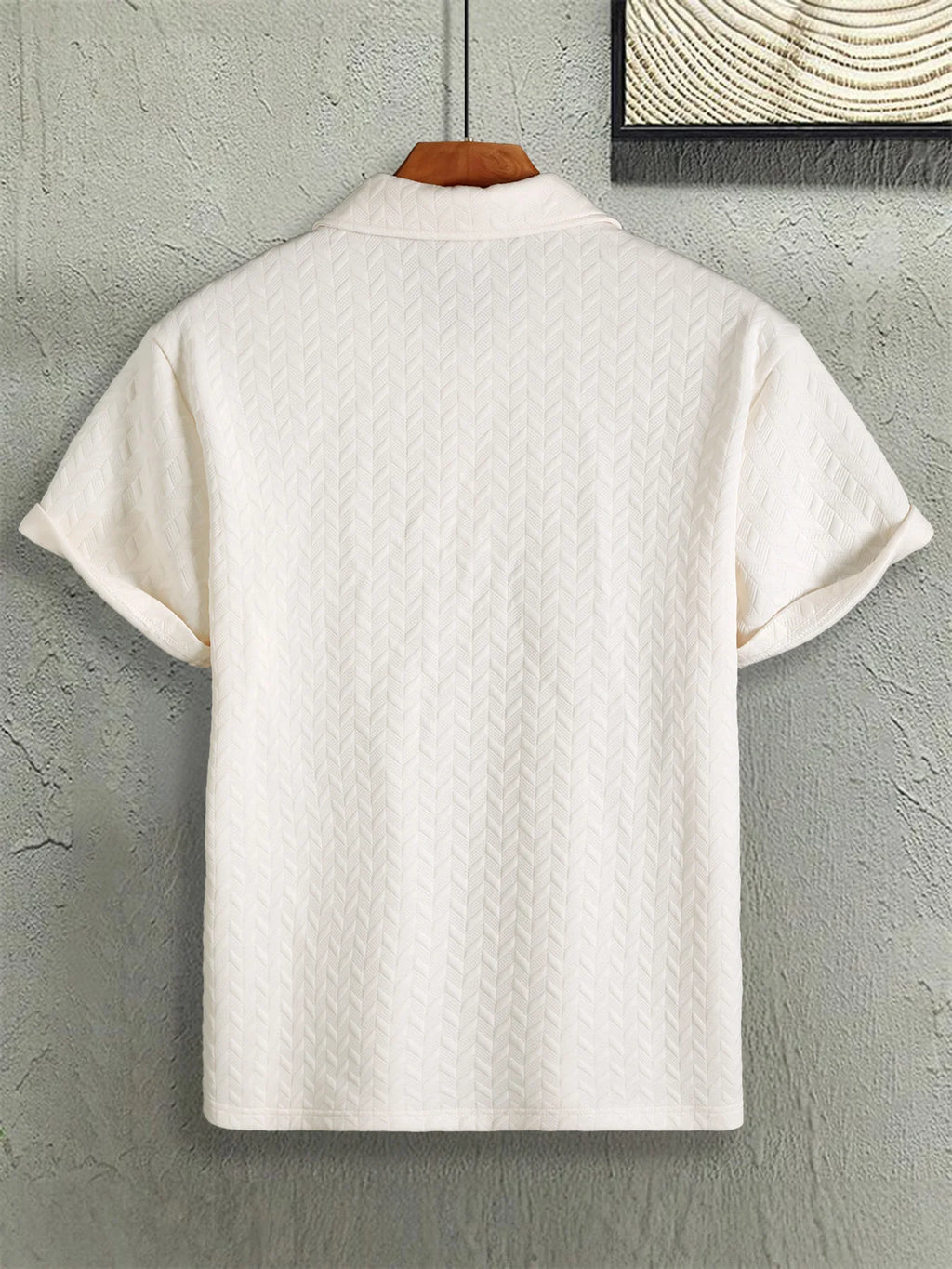 Men's Herringbone Jacquard Texture Polo Shirt with a Turn-Down Collar, Short Sleeves, Button Placket, and Knitted Top. Suitable for a Mature and Professional Look, Summer Casual Wear for Men