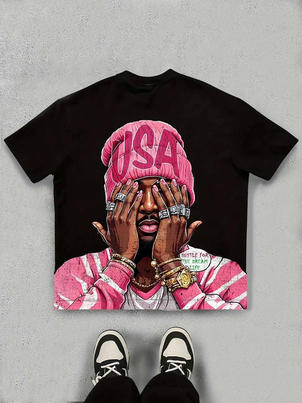 Men's Casual Summer Short Sleeve T-Shirt USA Graphic Print Pink & White Design Round Neck Lightweight & Breathable Casual Attire