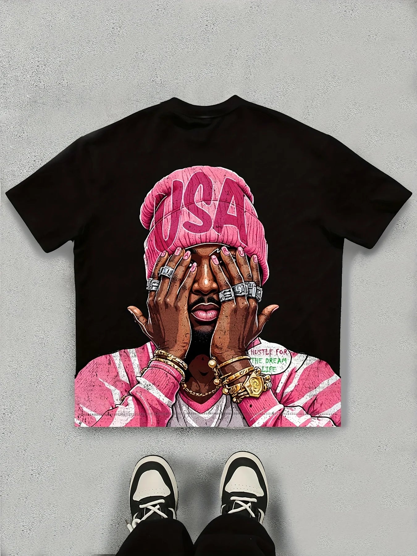 Men's Casual Summer Short Sleeve T-Shirt USA Graphic Print Pink & White Design Round Neck Lightweight & Breathable Casual Attire