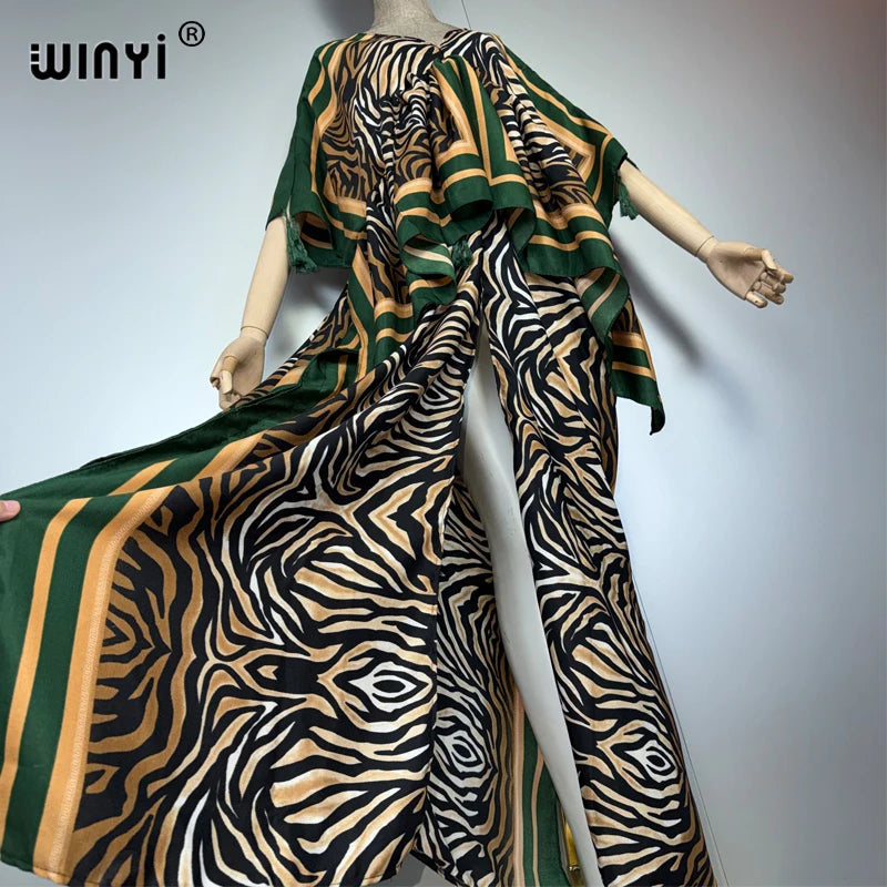 WINYI muslim woman dresses Elegant kaftan party Dress Middle East Female loose kaftan abaya dubai luxury Print Caftan beachwear