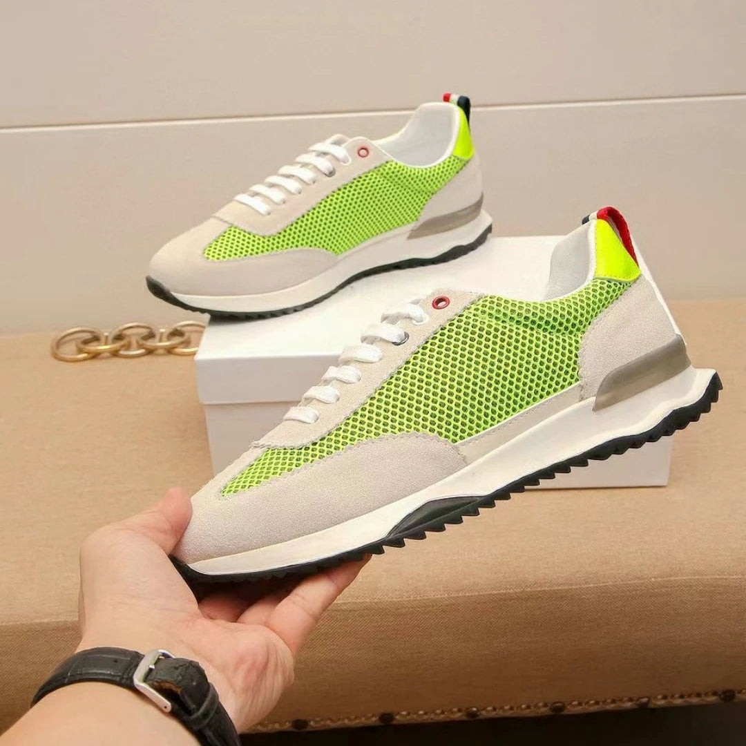 Luxury Brand Men's Shoes Handmade Casual Sneakers Mesh Suede Top-Grain Cowhide Upper Lining Breathable Footwear Holiday Gifts