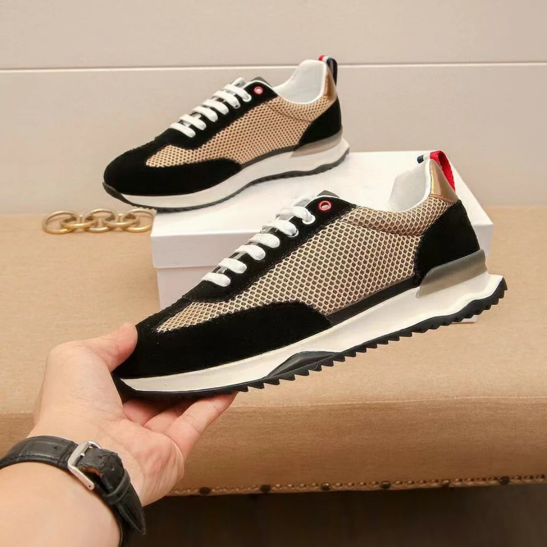 Luxury Brand Men's Shoes Handmade Casual Sneakers Mesh Suede Top-Grain Cowhide Upper Lining Breathable Footwear Holiday Gifts