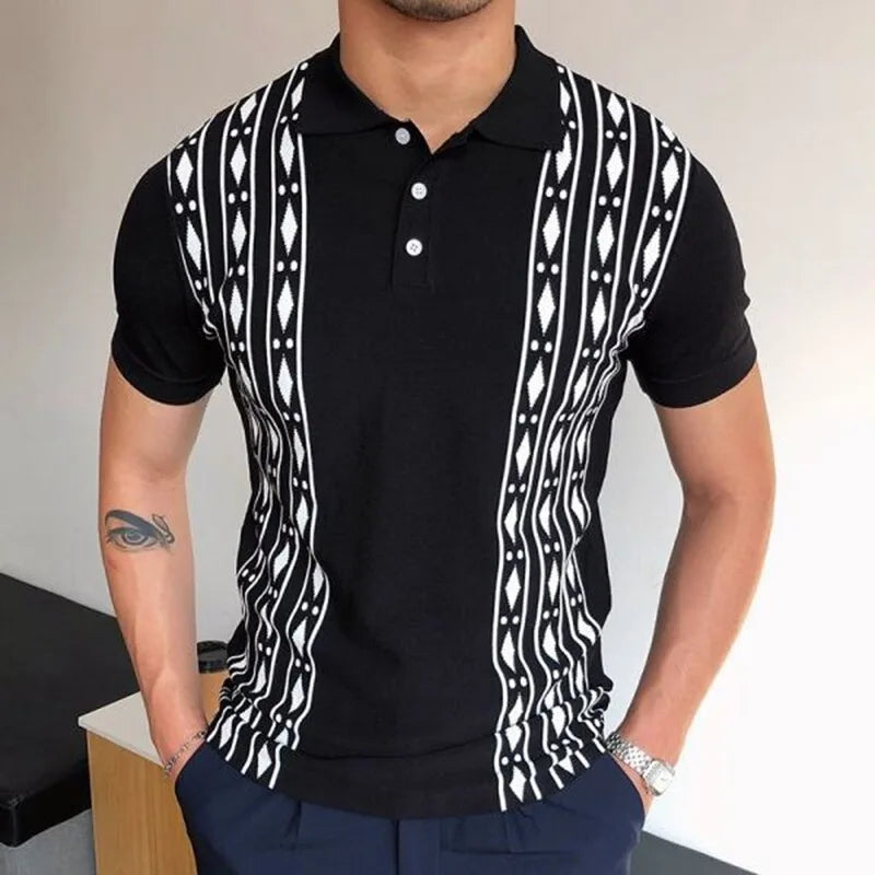 New European And American Style Jacquard Knit T-shirt Fashion Lapel Short-sleeved Business POLO Shirt In Multiple Colors