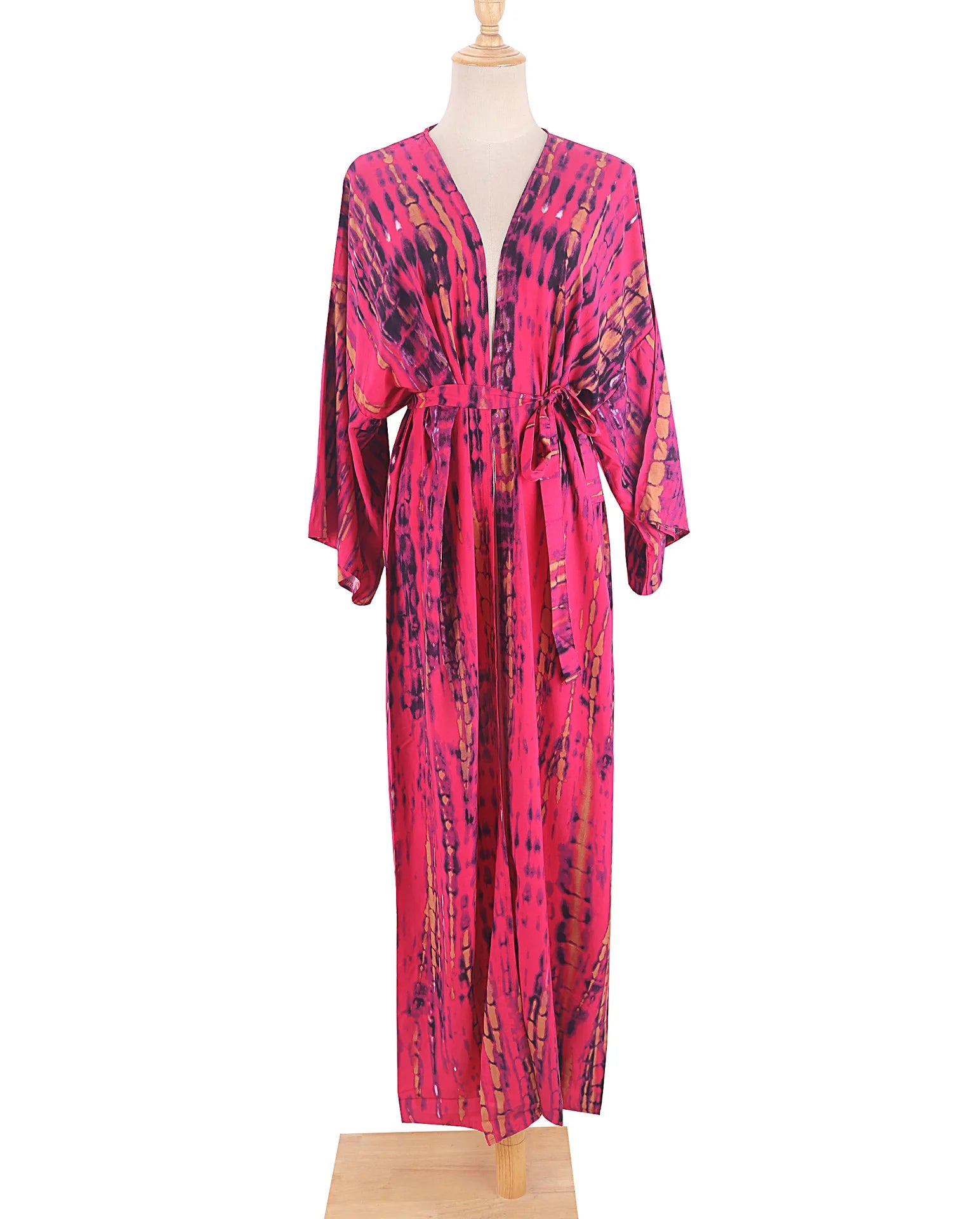 Bikini Cover Up Tie Dye Printed Women Long Beach Kimono Swimsuit Cape 2022 New Summer Beachwear Self Belted Bathing Suit