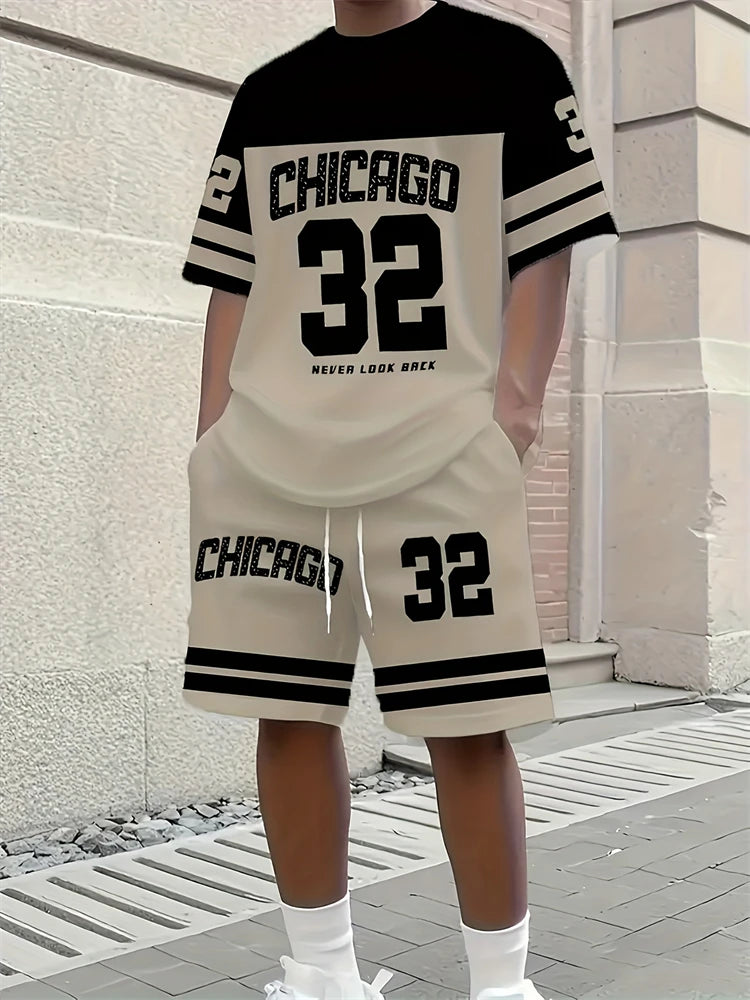 Spring New Men's Casual Tops And Shorts, Simple Basketball-printed Men's Round-neck T-shirts And Casual Shorts, Fashionable And
