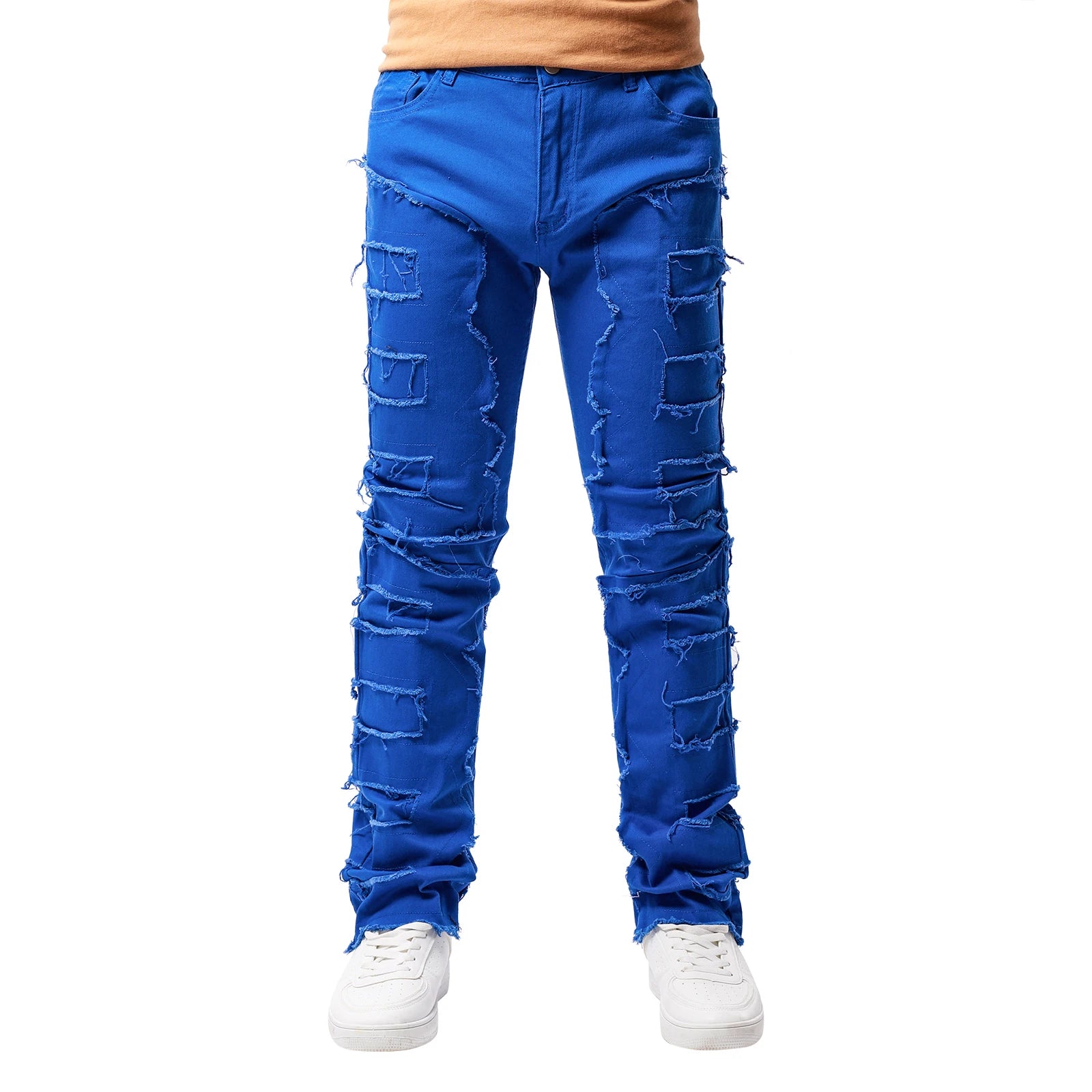 2025 New Men Ripped Stacked Jeans Distressed Slim Fit Skinny Straight Leg Jeans Fashion Hip Hop Denim Pants Casual Streetwear