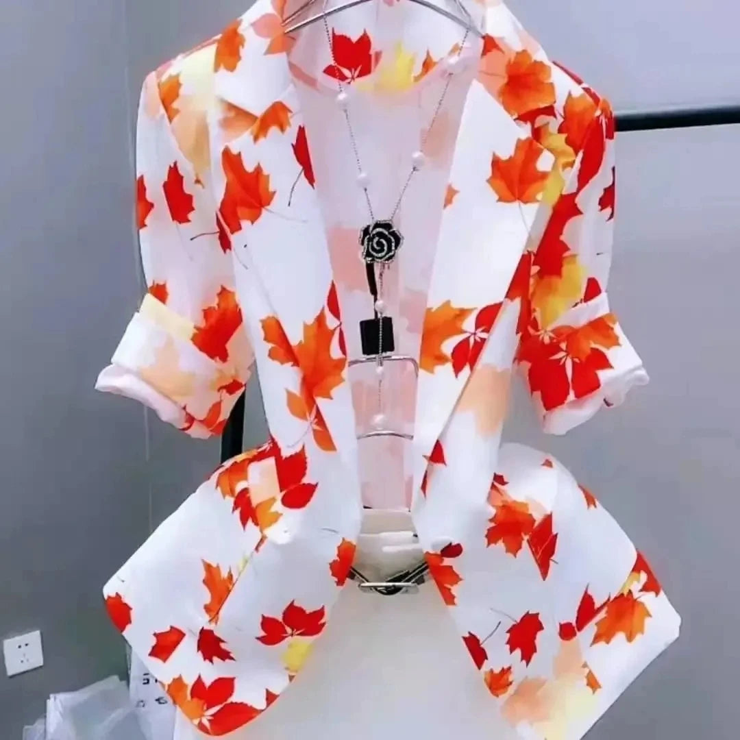 2025 New Women Printing Suit Coat Women Blazer Cardigan Spring Summer Women Short Sunscreen Printed Jacket Slim Suit Outerwear