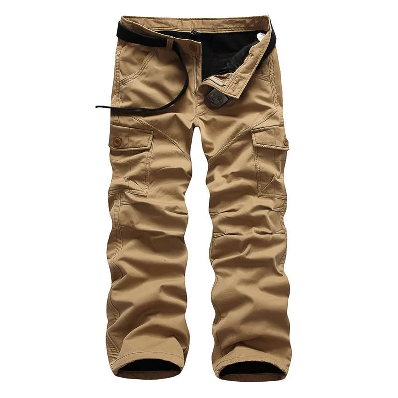Men's Velvet Thickened Camouflage Cargo Pants Fashion Multi Pockets Tactical Combat Trousers Loose Outdoor Casual Pants for Male
