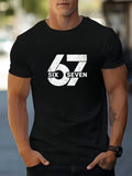 Men's Summer 100% Cotton Casual Fashion 67 Letter Printed Loose Breathable Round Neck Short Sleeve T-shirt