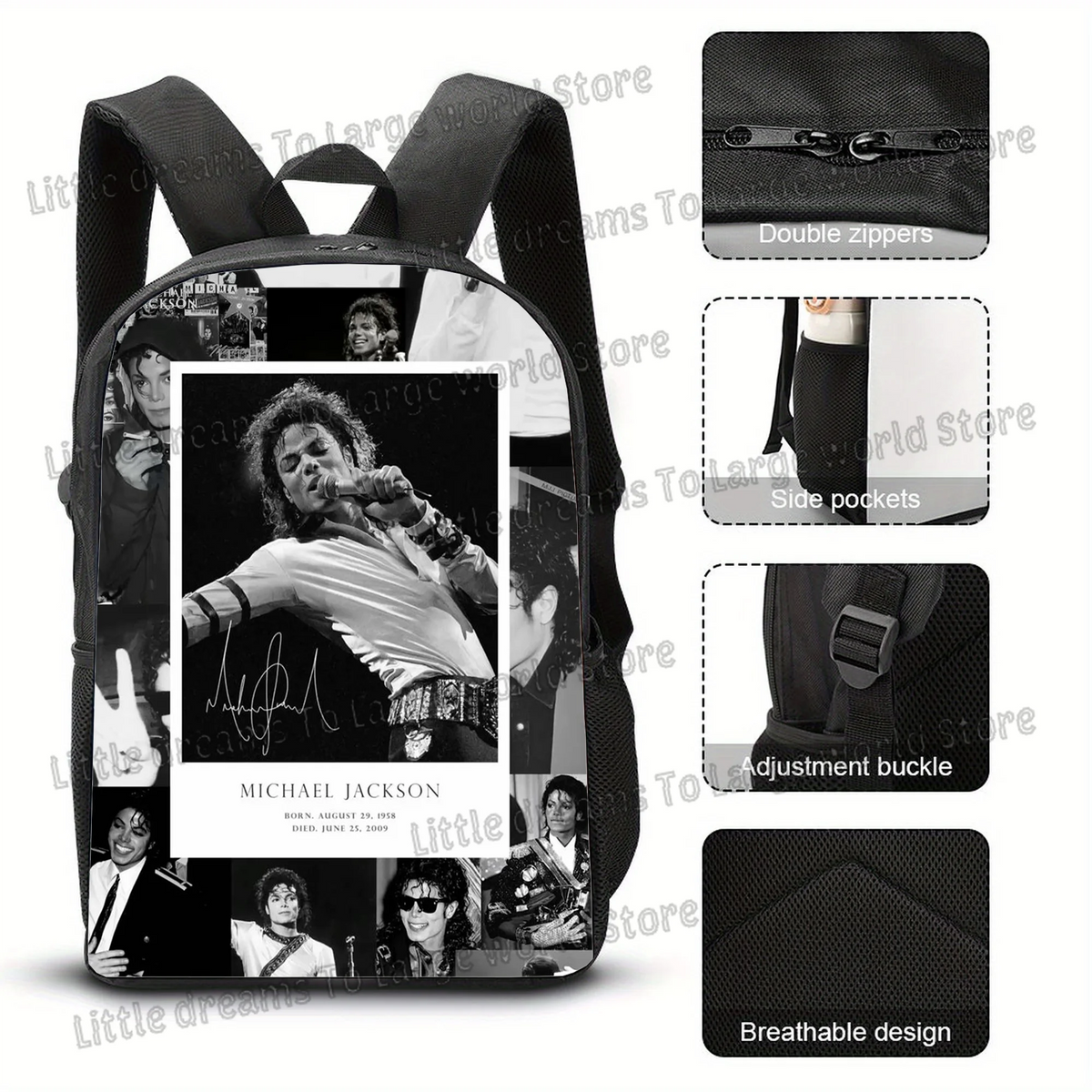 Michael Jackson Backpacks Student 3D Printing 16inch School Bags Boys Girls Outdoor Sports Rucksack Large Travel Knapsack Gift