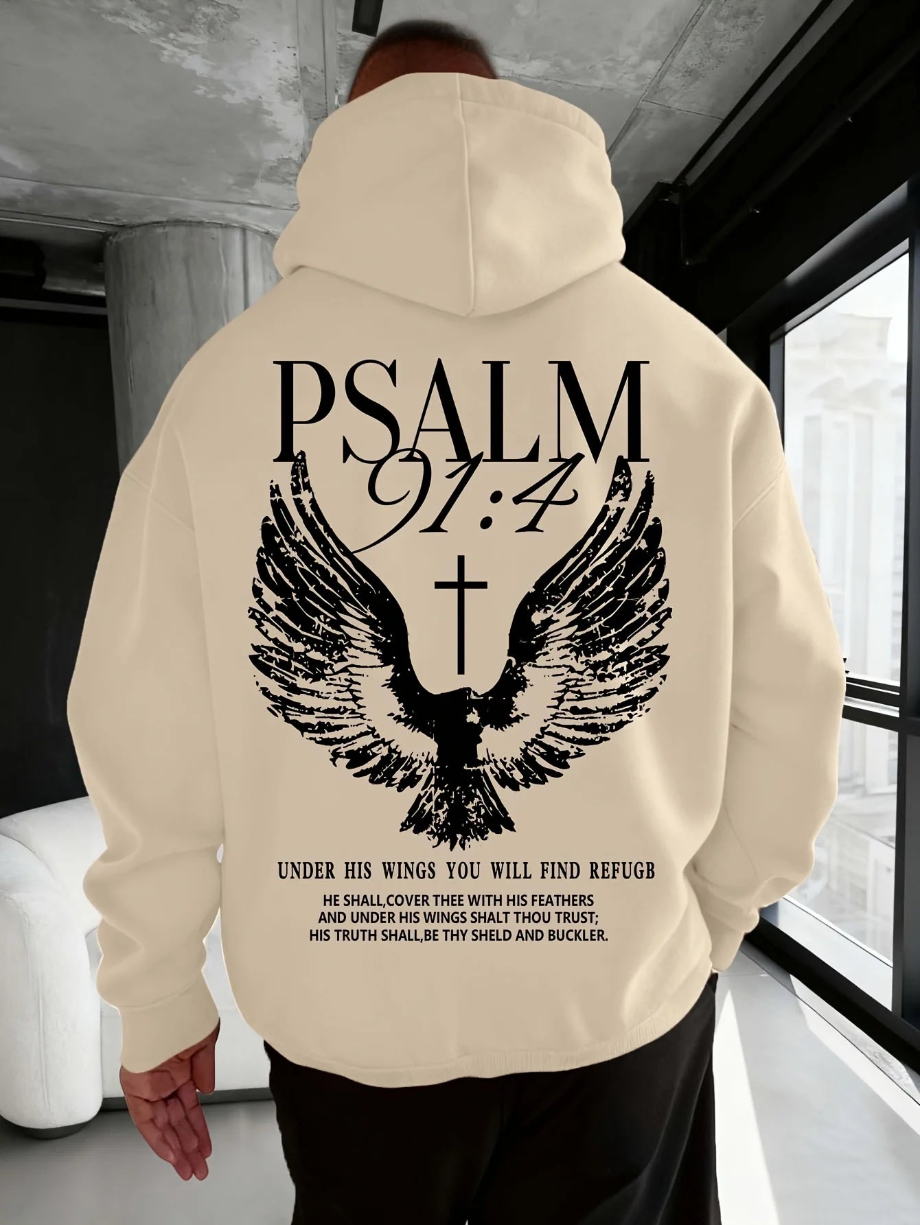 Christian Bible "Psalm" 91:4 Print Men Women Hoodie Street Casual Retro Harajuku Trend Fall Winter Pullover Sweatshirt Clothing