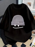 Short Sleeve T-Shirt with Knitted Hat Graphic Design Fashionable Summer Design Slim Fit Cartoon Print Top Men Women Unisex Tops
