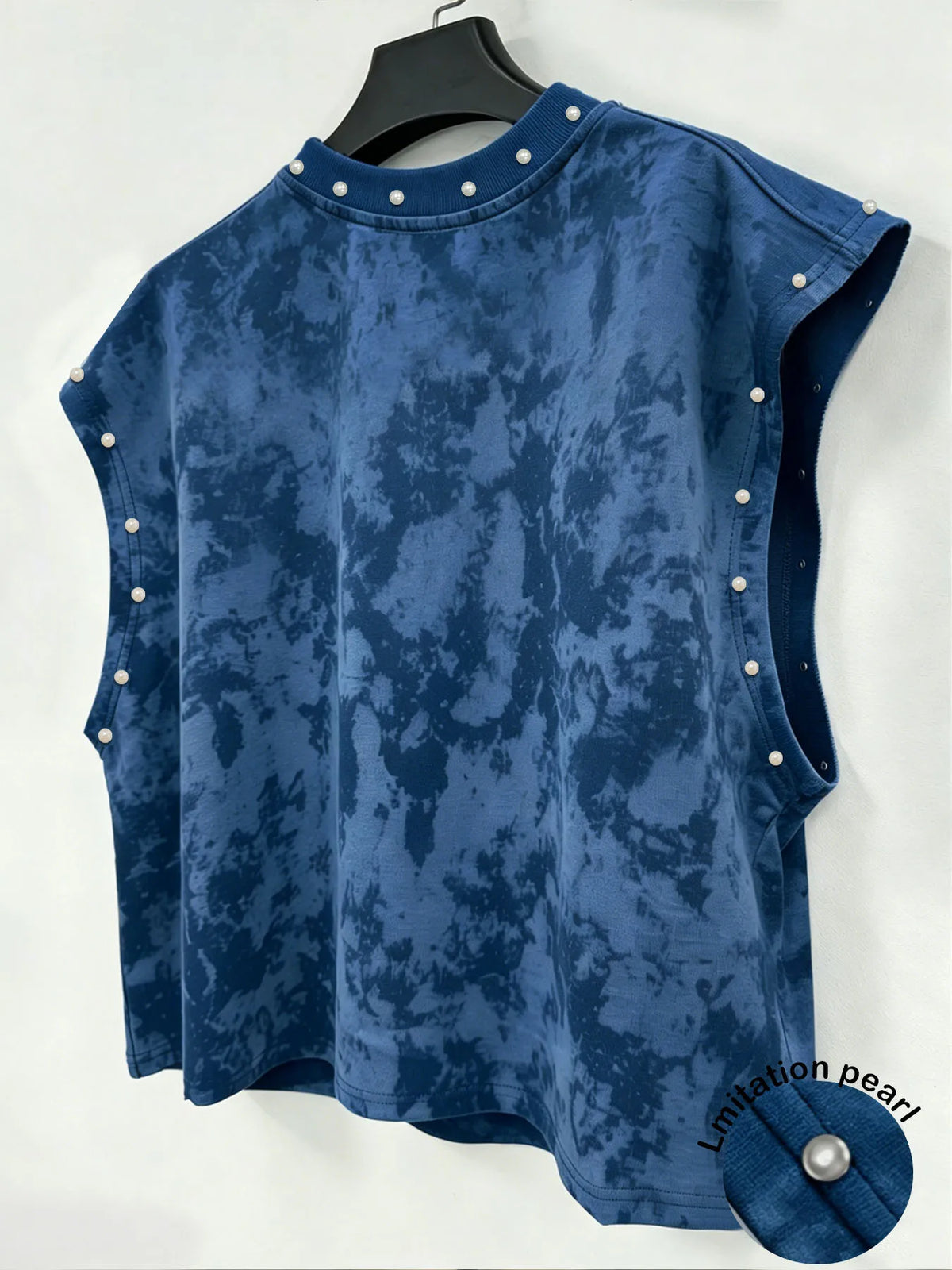 Unisex Tie-Dye Sleeveless Tank Top – New York Brooklyn Letter Print & Faux Pearl Detail (American Retro Cropped Style) tank top