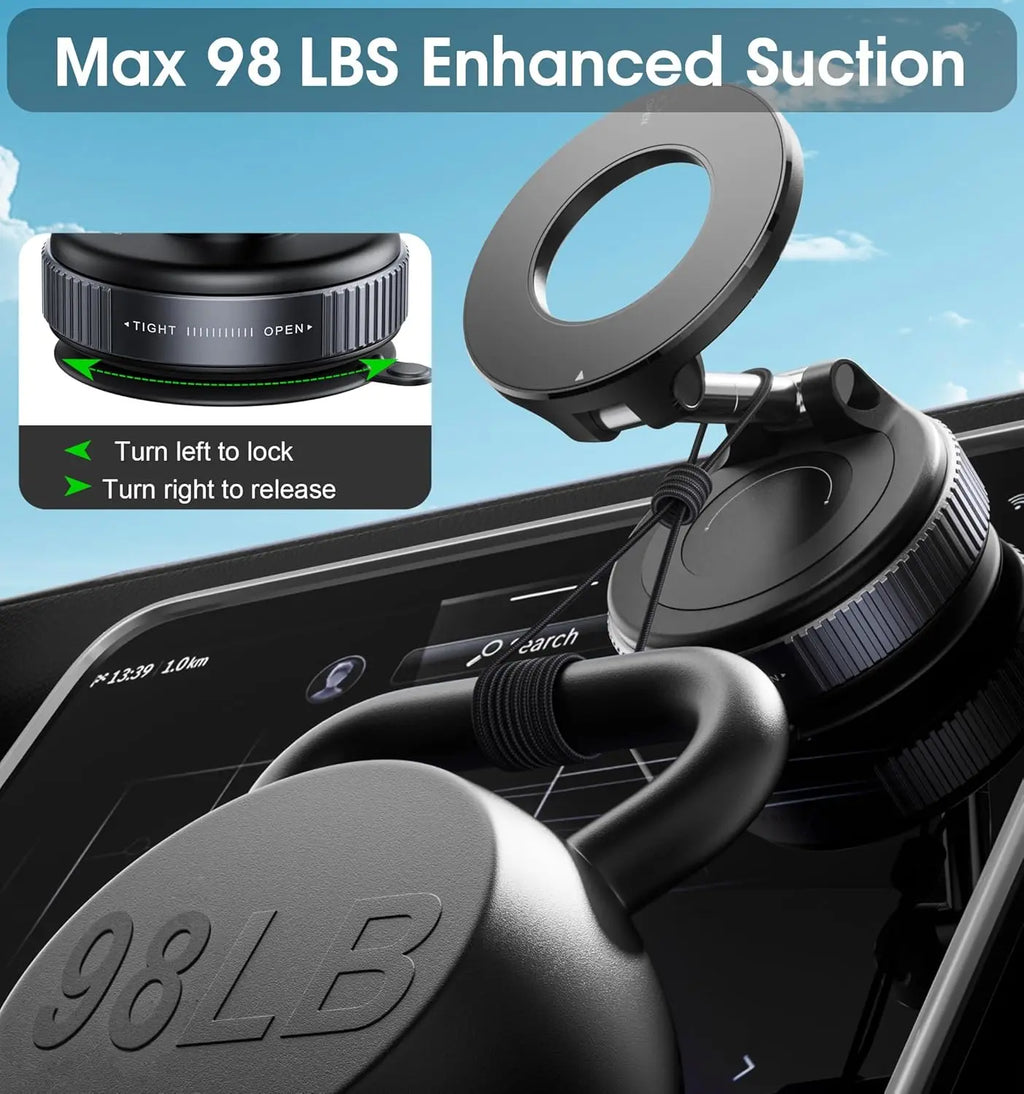 Strong Magnetic Vacuum Car Phone Holder Foldable 360° Adjustable Universal Mount for Car Dashboard Desk Bathroom & More ﻿