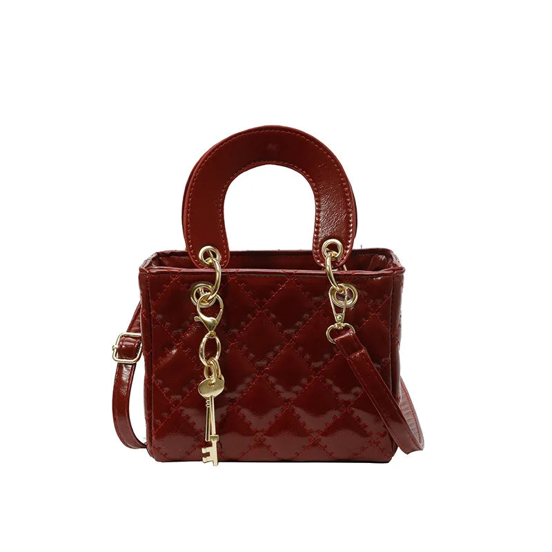 Fashionable texture diamond grid hand-held small square bag women's bag new western-style shoulder bag commuting crossbody bag