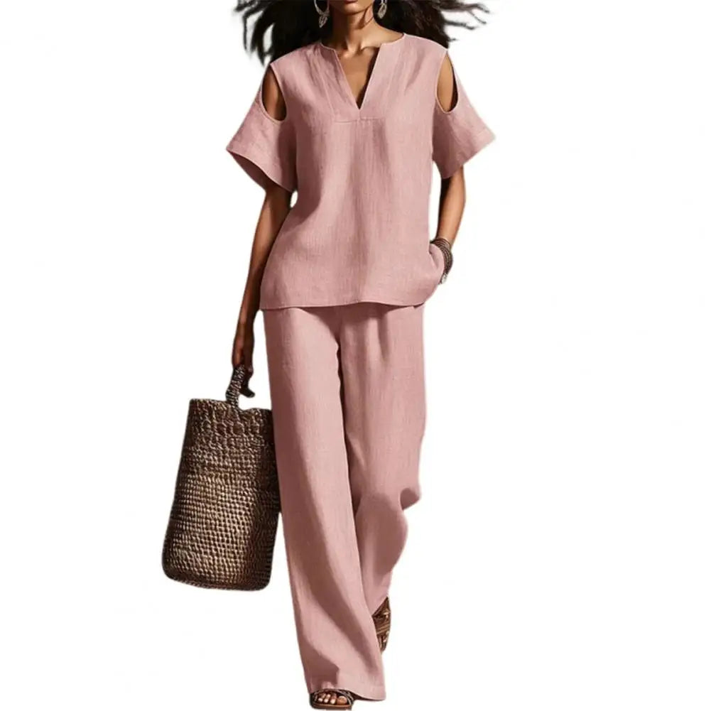 Women Two-piece Suit Summer Women's Set, Women's Short Sleeved Fashion Casual Pants Two-piece Set Versatile Women Clothing
