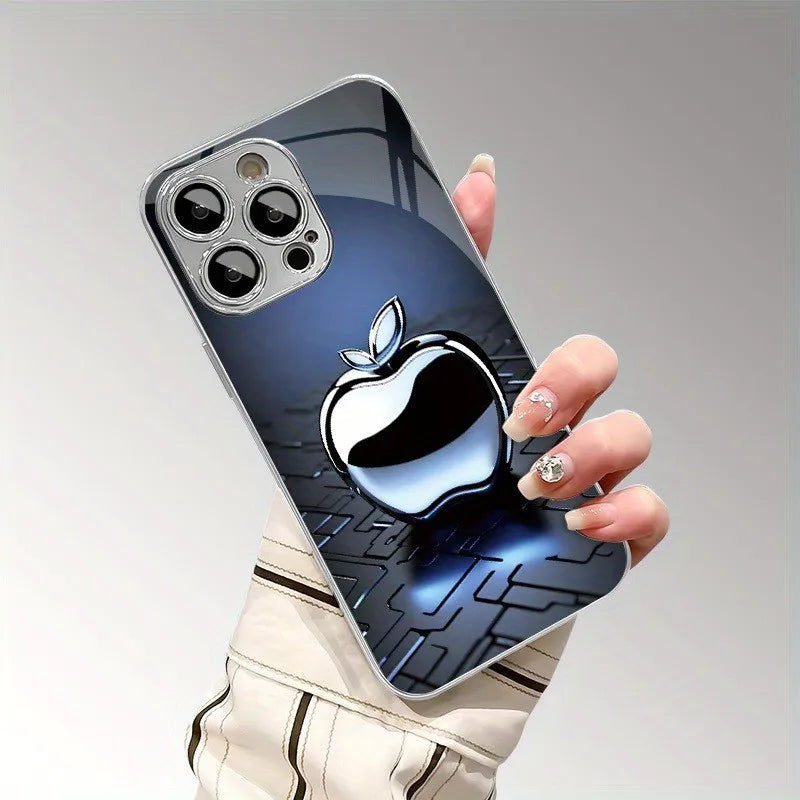 Metal Technology Pattern Phone Case for iPhone 17 16e 16 15 14 13 12 Mini 11 Pro Air Plus Luxury Tempered Glass Cover