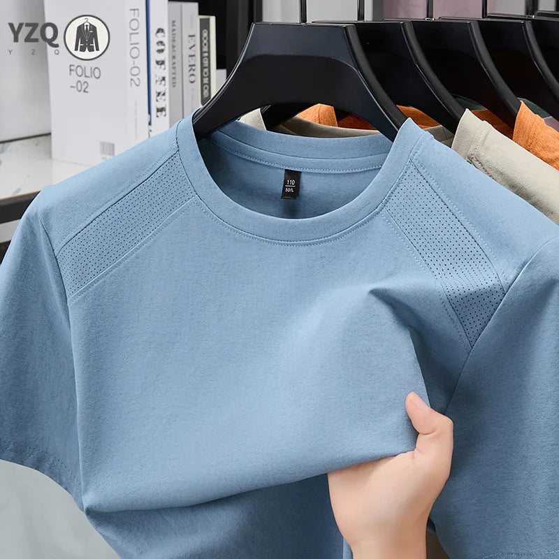 Urban Casual Mens Vent Shoulder Short Sleeve Tee Soft Breath Cloth Pub Visit Short Trip Weekend Gathering Apparel