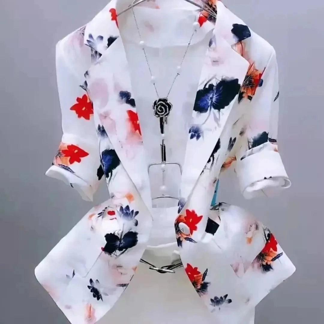 2025 New Women Printing Suit Coat Women Blazer Cardigan Spring Summer Women Short Sunscreen Printed Jacket Slim Suit Outerwear