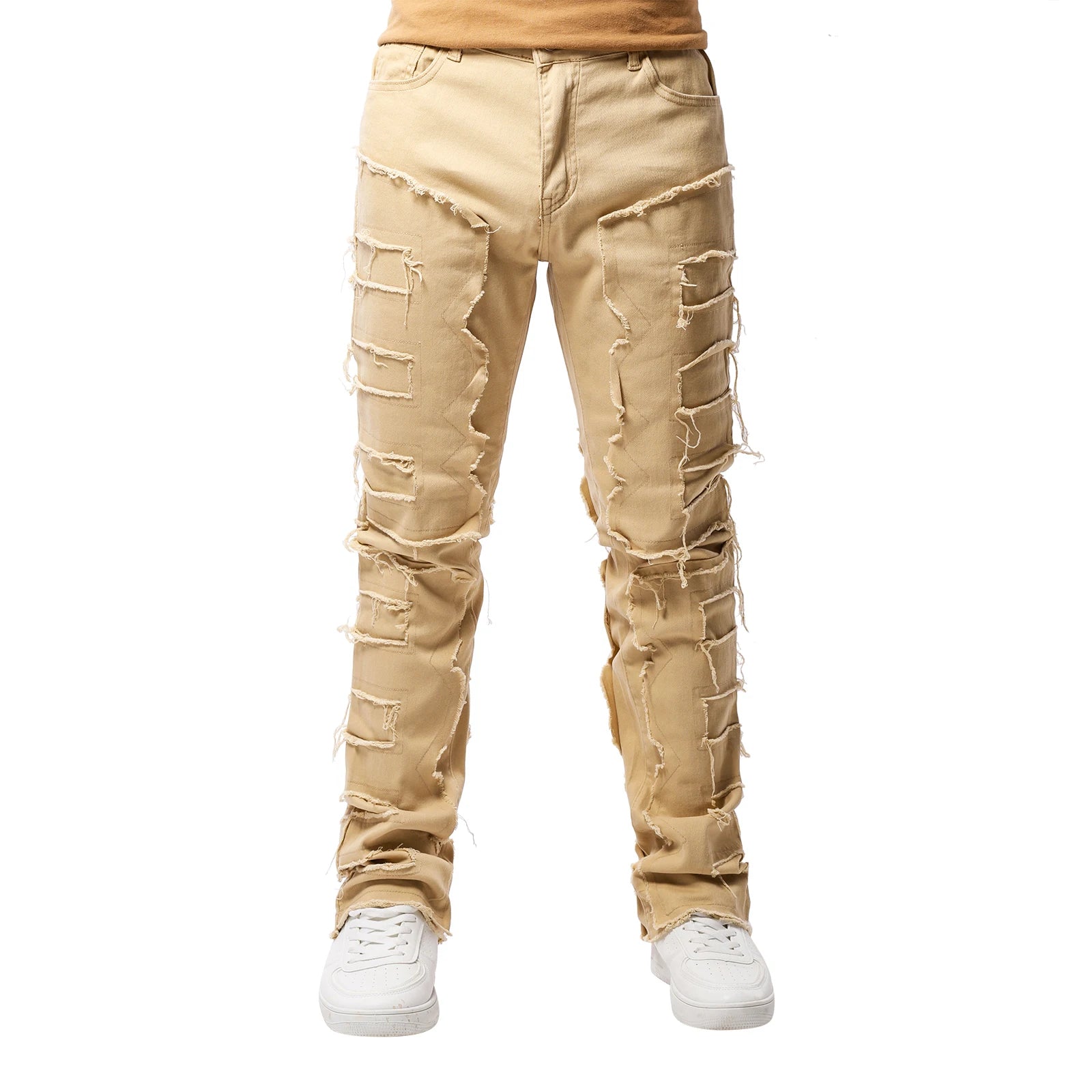 2025 New Men Ripped Stacked Jeans Distressed Slim Fit Skinny Straight Leg Jeans Fashion Hip Hop Denim Pants Casual Streetwear