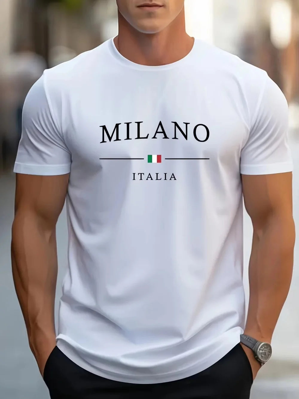Men's Summer Fashion MILANO Letter Printed Loose Large Casual Fashion Comfortable Round Neck Short Sleeve T-shirt Top