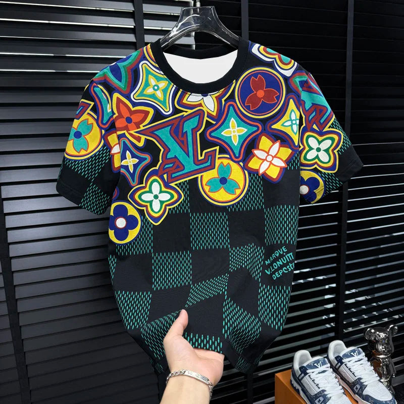 2026 New Style Men's Casual Trendy Fashion Short-Sleeved T-Shirt Classic Round-neck T-Shirt Colorful Print Letters Summer Shirt