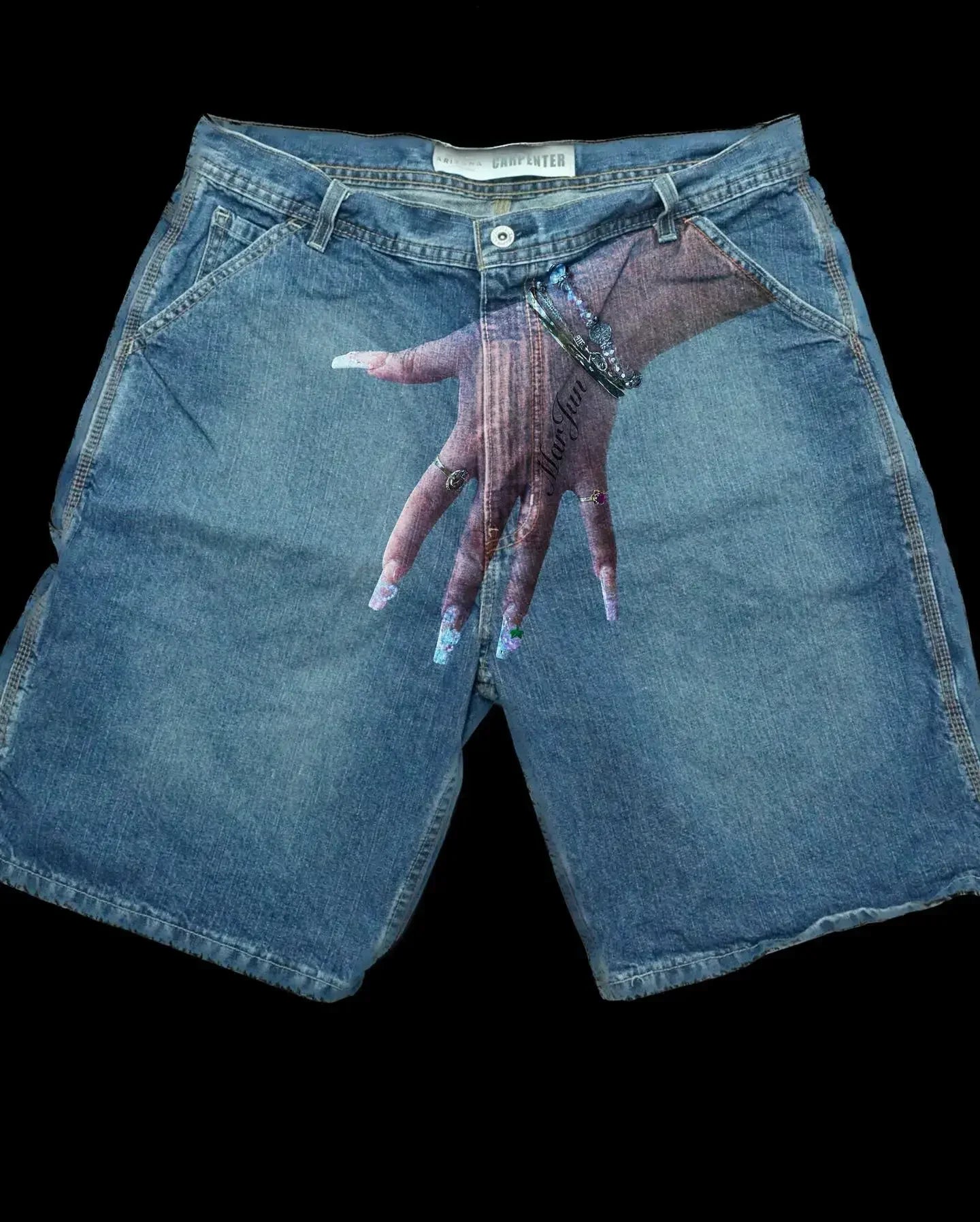 Casual denim short for men 2024 new gothic punk cross graphic print design fashion comfortable versatile y2k casual jorts shorts