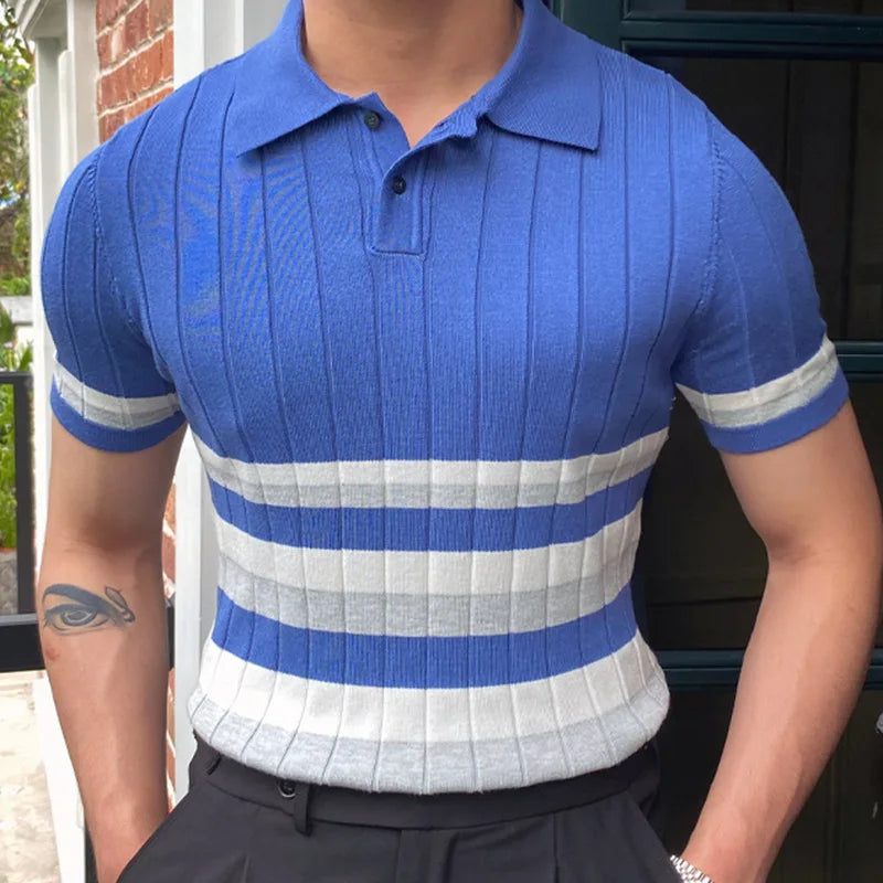 New European And American Style Jacquard Knit T-shirt Fashion Lapel Short-sleeved Business POLO Shirt In Multiple Colors