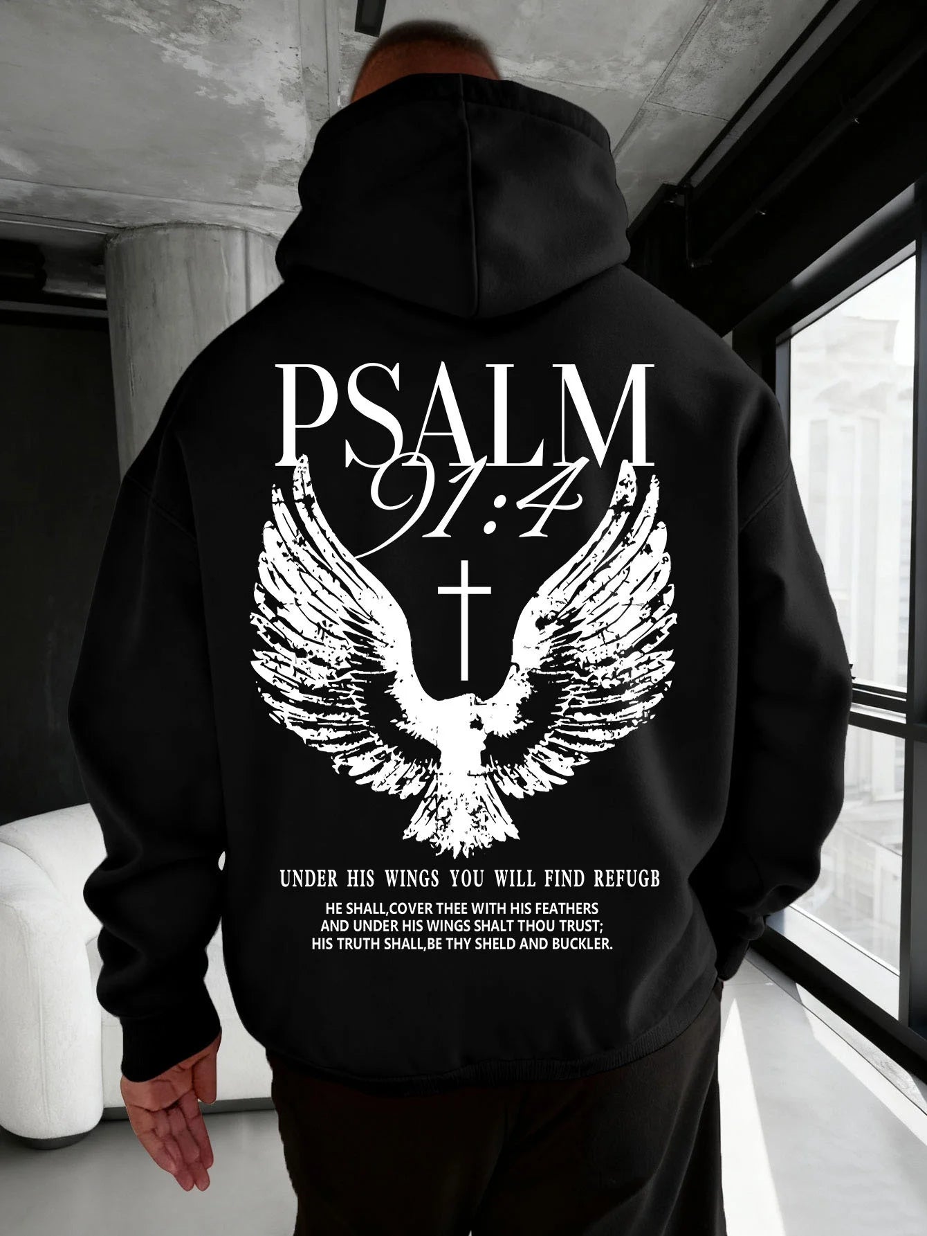 Christian Bible "Psalm" 91:4 Print Men Women Hoodie Street Casual Retro Harajuku Trend Fall Winter Pullover Sweatshirt Clothing
