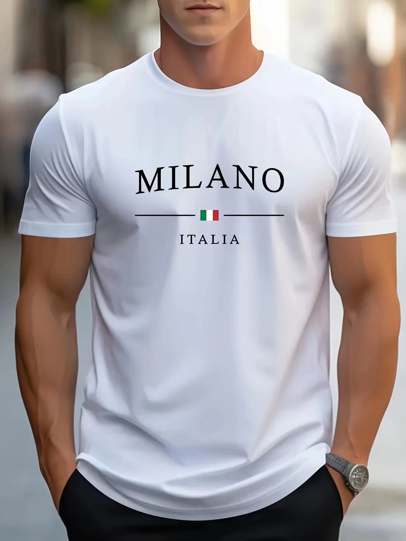 Men's Summer Fashion MILANO Letter Printed Loose Large Casual Fashion Comfortable Round Neck Short Sleeve T-shirt Top