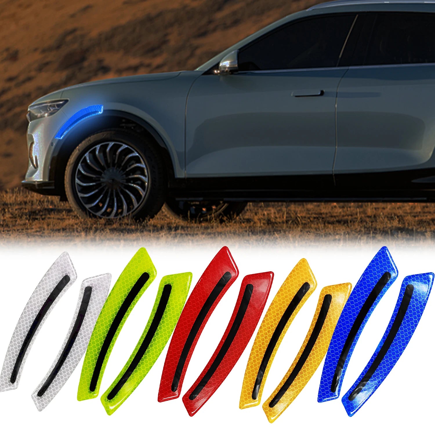 2pcs Car Reflective Decorative Stickers Anti-collision Strip Wheelbrow Protection Sticker Night Driving Safety Warning Stickers