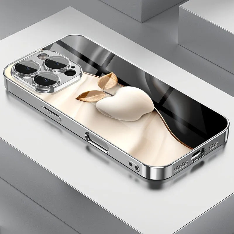 Metal Technology Pattern Phone Case for iPhone 17 16e 16 15 14 13 12 Mini 11 Pro Air Plus Luxury Tempered Glass Cover