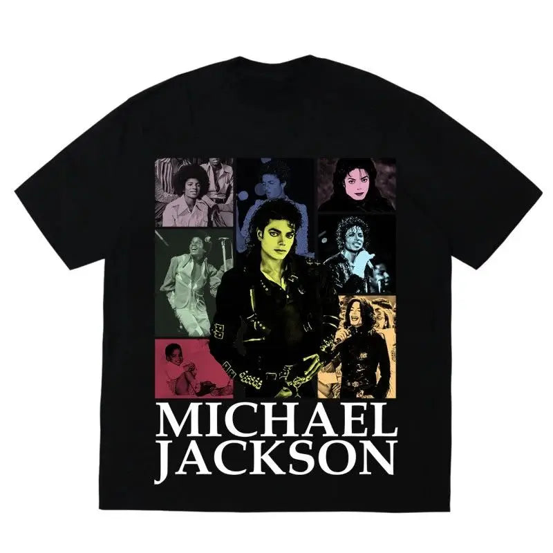 Portrait & Gold Signature Summer Rock Y2k Streetwear Michael Jackson T-Shirt Vintage Graphic Print Tee Casual Loose Top Unisex